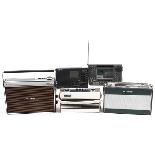 1138 - Five vintage radios including Sony World Band receiver ICF-SWFF and Robert's Rambler