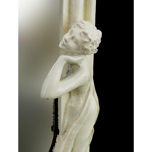 44 - White painted Art Nouveau style mirror decorated with a lady standing by a tree, 40.5cm x 27cm