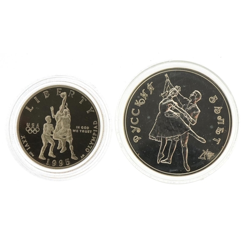 1273 - Two coins comprising a Liberty 1995 half dollar and a Russian silver coin dated 1993