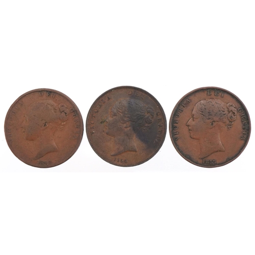 1256 - Three Victorian pennies dates 1848, 1854 and 1857