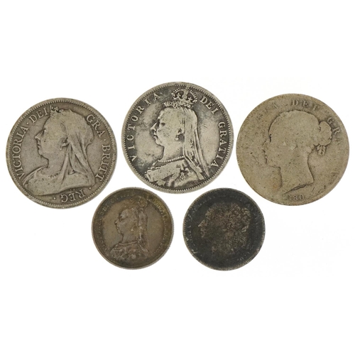 1229 - Five Victorian silver coins comprising three half crowns and two one shillings