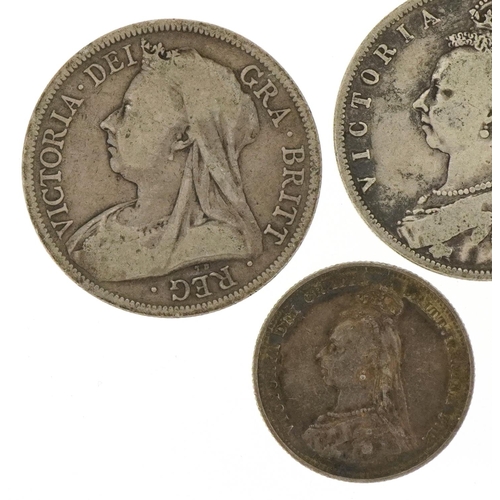 1229 - Five Victorian silver coins comprising three half crowns and two one shillings