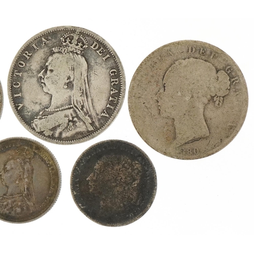 1229 - Five Victorian silver coins comprising three half crowns and two one shillings