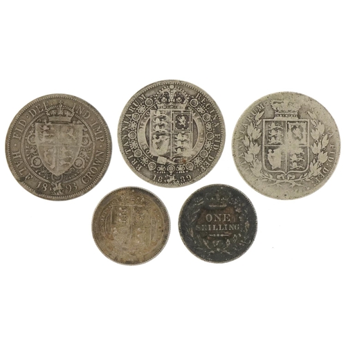 1229 - Five Victorian silver coins comprising three half crowns and two one shillings