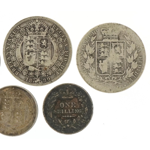 1229 - Five Victorian silver coins comprising three half crowns and two one shillings