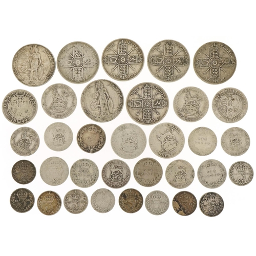 1241 - Pre 1920 silver florins, shillings, sixpences and silver threepences, 151.9g