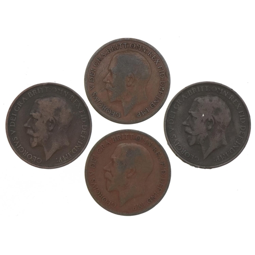 1244 - Four antique British pennies - two 1912, 1918 and 1919