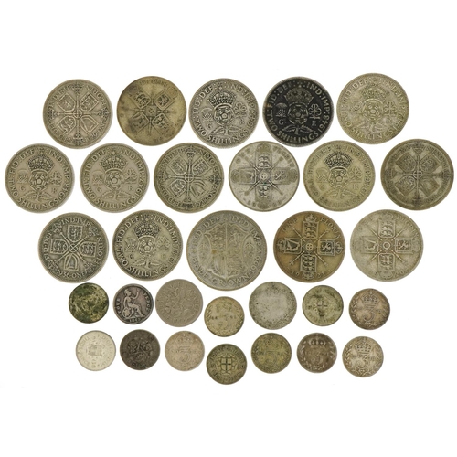 1239 - Pre 1947 silver coinage including florins, sixpences and silver threepenny pieces, 203.3g