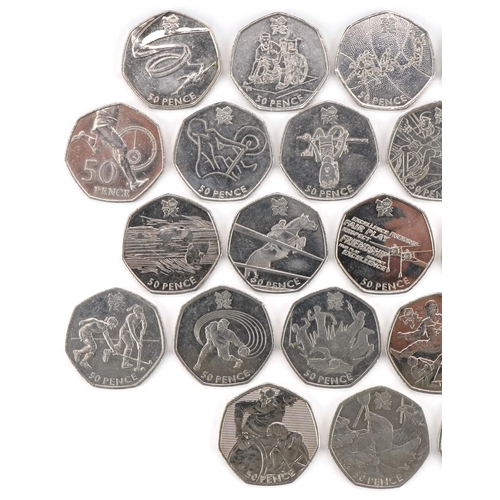 1264 - Twenty nine 2011 Olympic Games fifty pence pieces and one other