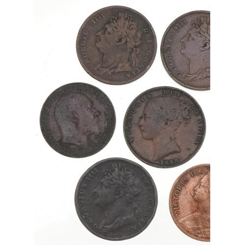 1252 - Ten Georgian and later copper coins, mainly farthings