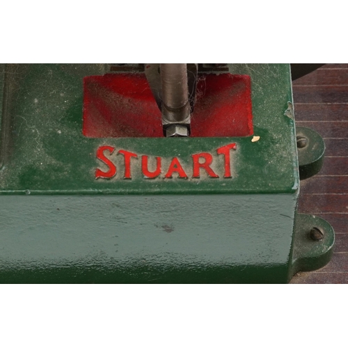 594 - Stuart live steam engine, mounted on a wooden base, 44cm x 22cm