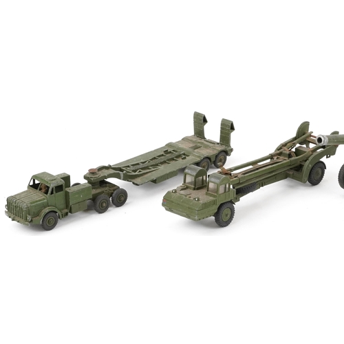 597 - Dinky Supertoys diecast army models including tank, tank transporters and guns, the largest 30cm in ... 