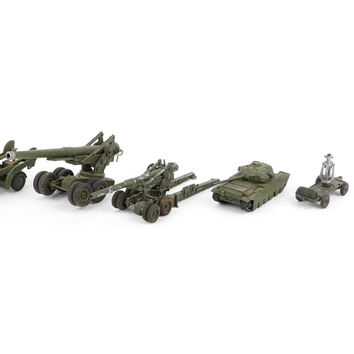 597 - Dinky Supertoys diecast army models including tank, tank transporters and guns, the largest 30cm in ... 