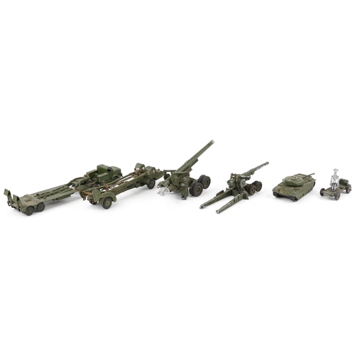 597 - Dinky Supertoys diecast army models including tank, tank transporters and guns, the largest 30cm in ... 