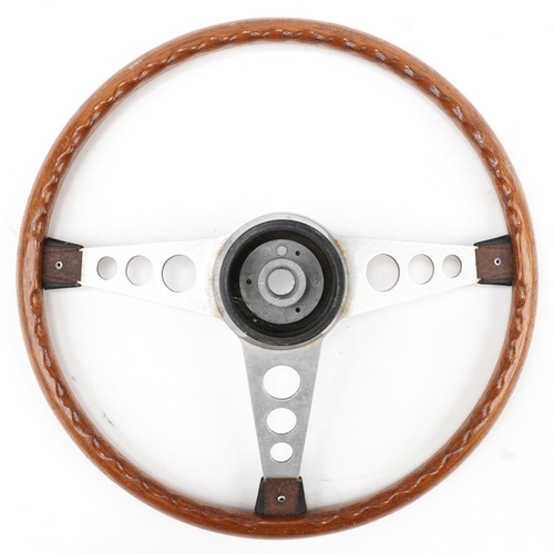 1464 - Motoring interest wooden Moto Lita style steering wheel, 38cm in diameter