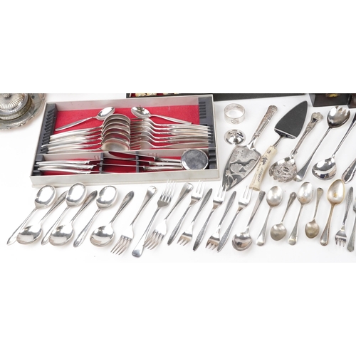 1142 - Large collection of silver plate and stainless steel including cutlery, some with cases, pedestal fr... 