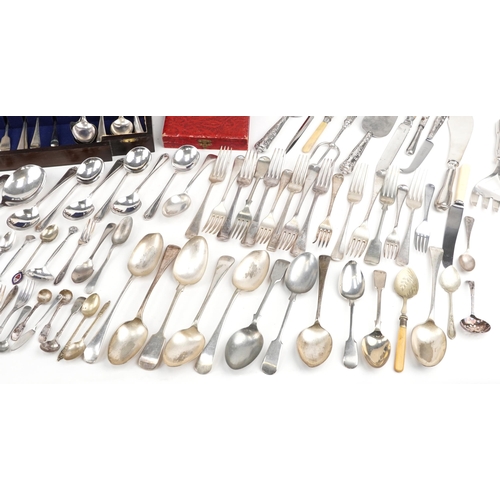 1142 - Large collection of silver plate and stainless steel including cutlery, some with cases, pedestal fr... 