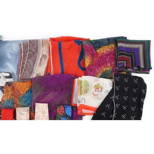 394 - Large collection of vintage and later silk scarves and ties including Jaeger, Givenchy and Yves Sain... 