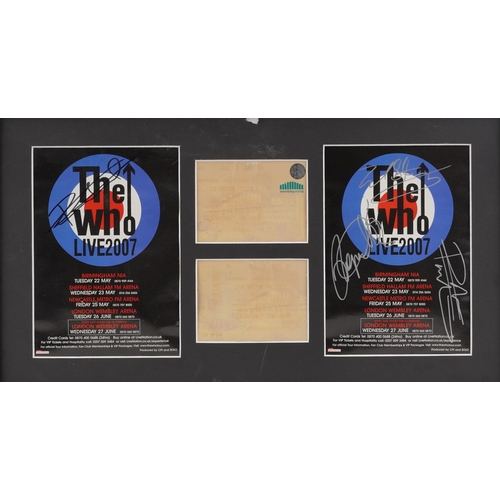 504 - The Who, three signed photograph displays, each framed, the largest overall 54cm wide