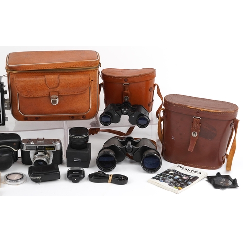 453 - Vintage and later cameras, lenses and accessories including Zeiss Ikon Ikoflex, Praktica BC1 and Pri... 