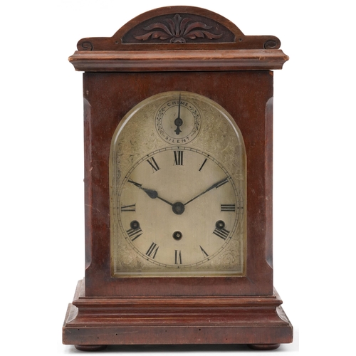 235 - 19th century walnut cased bracket clock having silvered dial with Roman numerals and Westminster chi... 