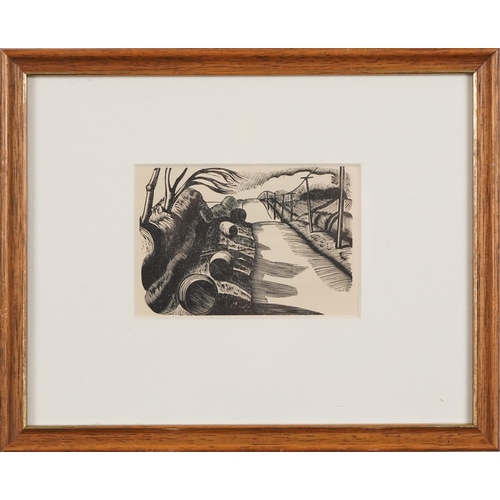 536 - John Nash - Hay Bales, wood engraving, mounted, framed and glazed, 10cm x 7cm