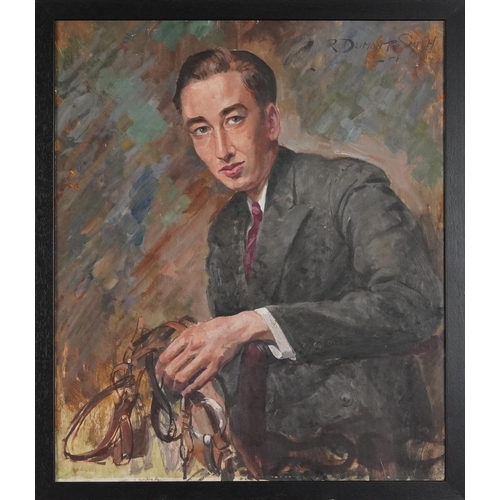 151 - Robert Dumont-Smith - Saddler, oil on board, framed, 63cm x 53cm