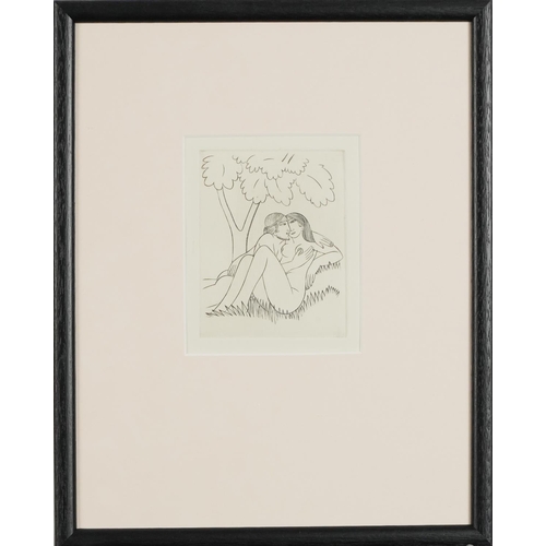 271 - Eric Gill - Dalliance, copper engraving with certificate, mounted, framed and glazed, 13cm x 10cm