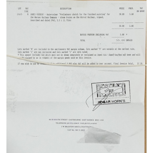 1487 - James Vickery 1943 - Watercolour Preliminary sketch for finished painting of the Mersey Railway Comp... 