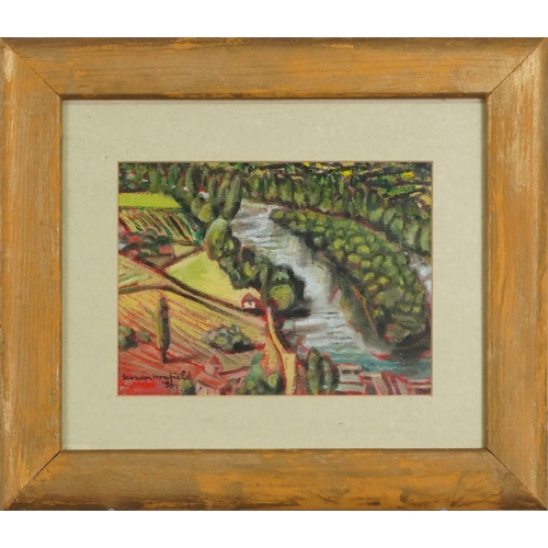 1118 - Susan Horsfield - Abstract composition river and loch from Belaye, oil on board, mounted and framed,... 