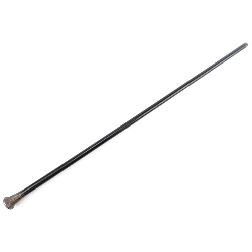 249 - Victorian ebony cane walking stick with silver handle, London 1860, 90cm in length