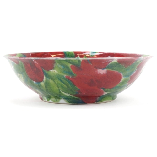 338 - Janice Tchalenko for Dartington Pottery bowl hand painted with an abstract poppy design, 35cm in dia... 