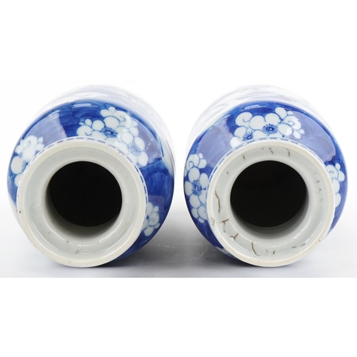 172 - Pair of Chinese blue and white porcelain vases hand painted with lovers scenes and prunus flowers, c... 