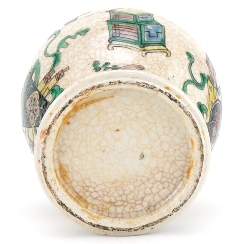 427 - Chinese pottery ginger jar hand painted with a basket of flowers, 22cm high