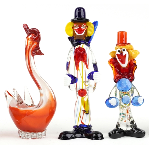 1193 - Art glassware including Murano glass clowns and ducks, the largest 30cm high