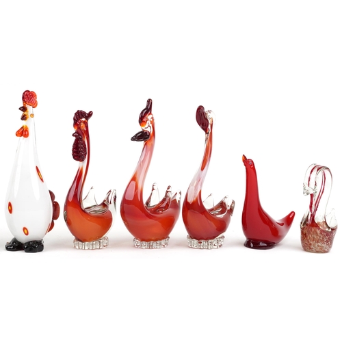 1193 - Art glassware including Murano glass clowns and ducks, the largest 30cm high