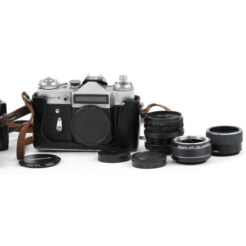 469 - Vintage and later cameras, lenses and accessories including Consina and Zenit-E