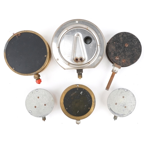 1150 - Six scientific interest pressure gauges including Budenberg, the largest 18.5cm in diameter