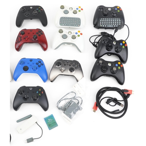 637 - Large collection of Xbox and PlayStation games console controllers