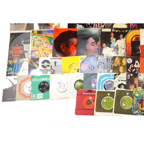 524 - Vinyl LP records and 45rpm records including The Beatles, Queen News of the World, David Bowie and E... 