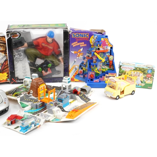 583 - Vintage toys with boxes including Tyco RC Tony Hawk skateboard, Action Man Silver Speeder and Sonic ... 