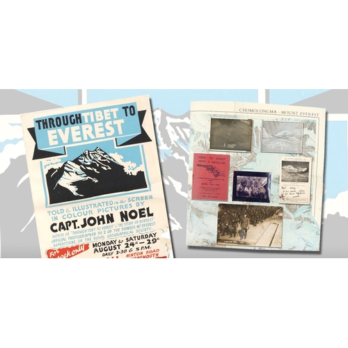 Captain John Noel 1924 Everest expedition  memorabilia including, glass photographic slides, flag, letters, map, books, poster, (John Baptist Lucius Noel FRGS was a British mountaineer and filmmaker best known for his film of the 1924 British Mount Everest expedition. His father, Colonel Edward Noel, was the younger son of Charles Noel, 2nd Earl of Gainsborough)
