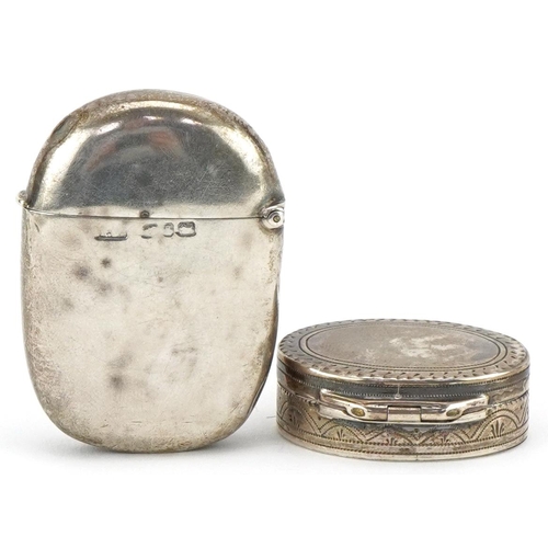 304 - George III silver pillbox with gilt interior and a silver vesta engraved with vines, the pillbox by ... 