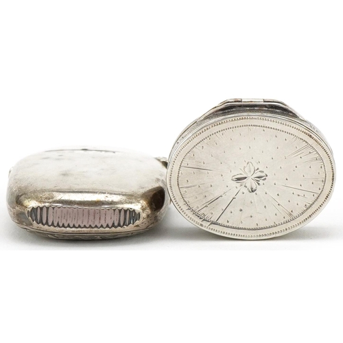 304 - George III silver pillbox with gilt interior and a silver vesta engraved with vines, the pillbox by ... 