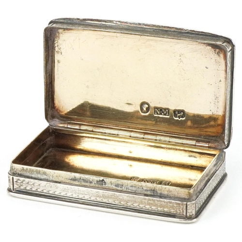 303 - Nathanial Mills, Victorian silver snuff box with gilt interior, the hinged lid with a masonic presen... 