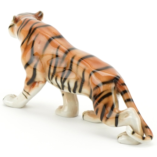 1045 - Royal Dux, Czechoslovakian porcelain tiger, 37cm in length