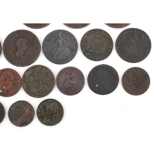 1258 - British and world copper coins to include farthings, pennies, French francs and an Irish 1822 George... 