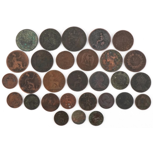 1258 - British and world copper coins to include farthings, pennies, French francs and an Irish 1822 George... 