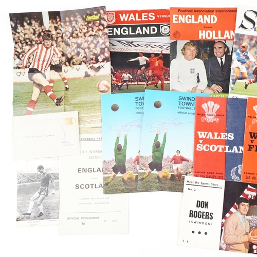 1446 - Football programmes for England, Wales, two Swindon Town Don Rogers signed autographed programmes, P... 