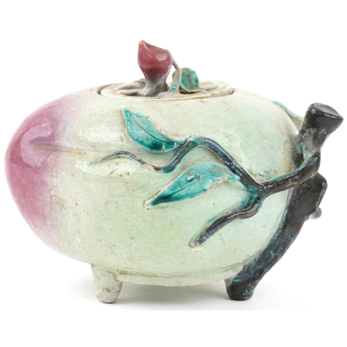 69 - Chinese porcelain incense burner in the form of a peach, 16cm in diameter